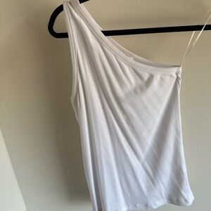 Olivaceous White One-Shoulder Tank Top